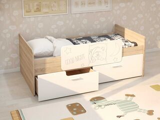 Кровать Умка с 2 ящиками и ограничителем дуб сонома-белый глянец