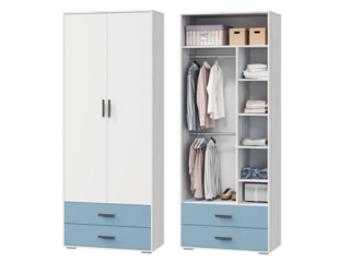 Шкаф для одежды с ящиками Стич белый-серо-голубой