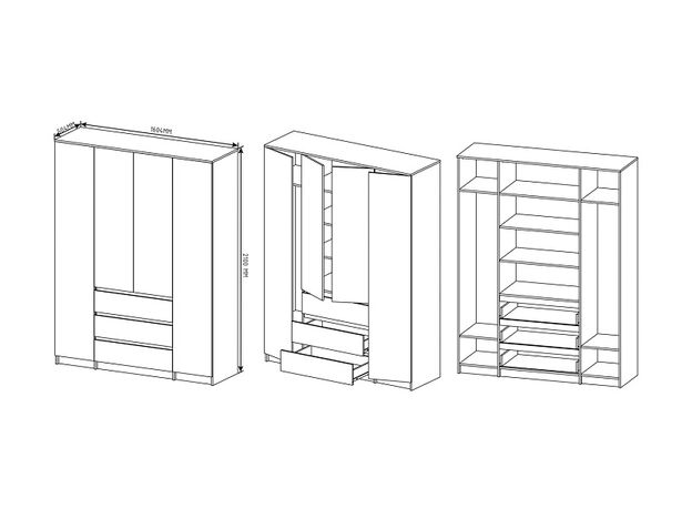 Шкаф 4-х дверный с 3 ящиками Мори МШ 1600.1 Графит
